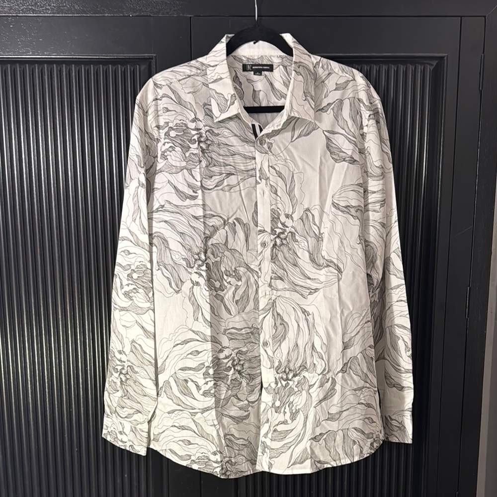 INC International Concepts Monochrome Leaf Print Shirt